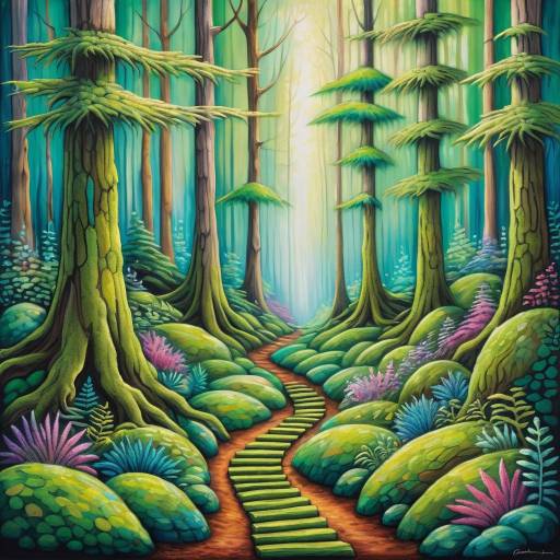 Enchanting Oil Pastel Forest Landscape Enchanting Oil Pastel Forest Landscape