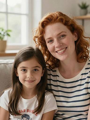 Smiling Mother and Daughter Close-Up Portrait