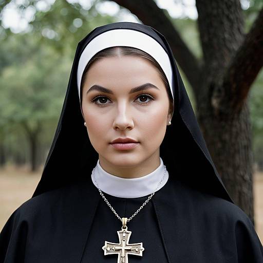 Young Nun Wearing Cross Necklace