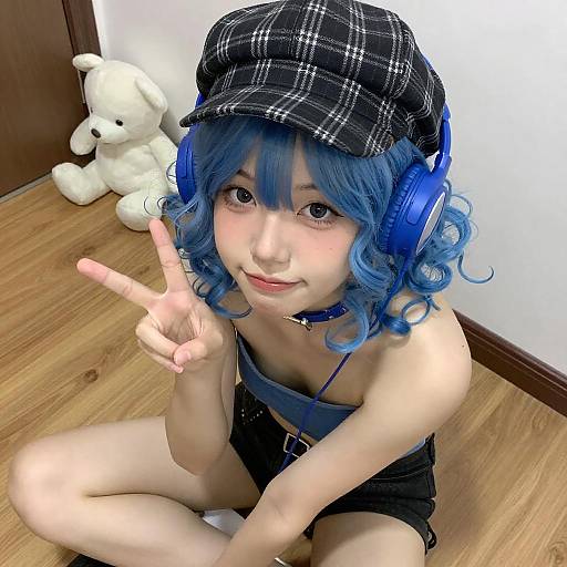 Portrait of Blue-Haired Person with Accessories