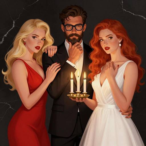 Elegant Trio in Evening Attire Holding Candles