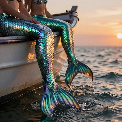 Serene Mermaids at Sunset Boat