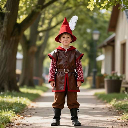Young Boy in Medieval Village Scene