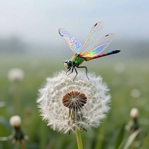 Ethereal Dragonfly on Blooming Dandelion