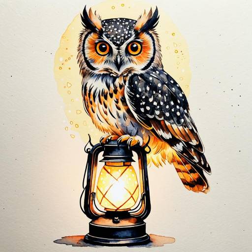 Charming Owl on a Glowing Lantern