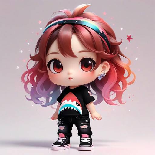 Adorable Chibi Character with Shark Flair