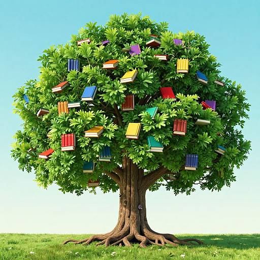 Living Tree Library with Vibrant Books