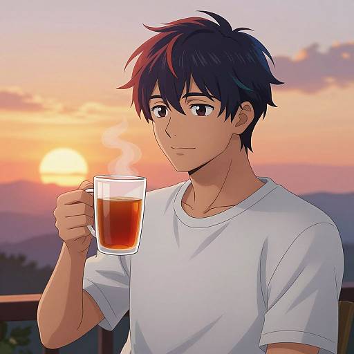 Anime Young Man with Multicolored Hair