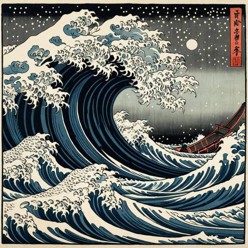 Ukiyo-e Woodblock Print of Tempest Sea
