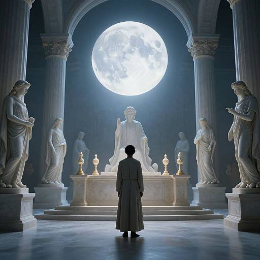 Surreal Moonlit Chamber with Altar