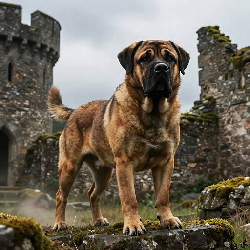 Bullmastiff in Ancient Castle Ruins