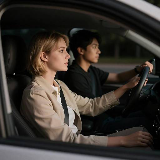Tense Nighttime Car Interior Scene
