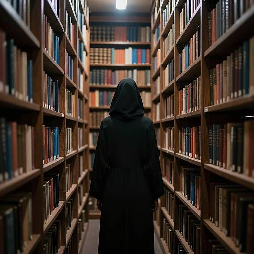 Mysterious Figure in Dim Library