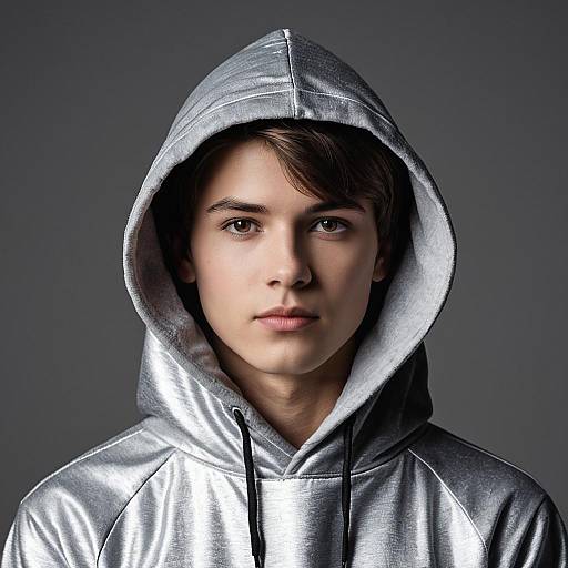 Teen Boy in Silver Hoodie
