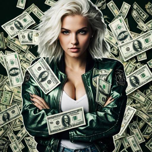 Confident Blonde Woman with Money and Bomber Jacket