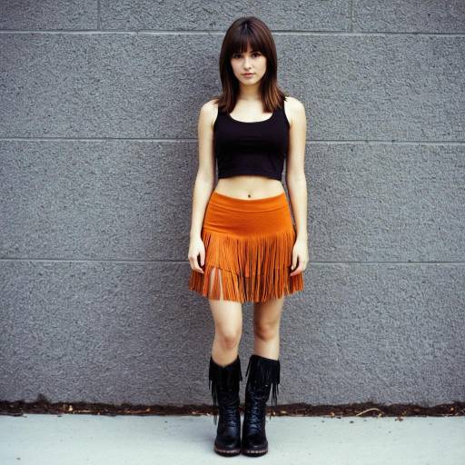 Realistic Girl in Orange Fringe Skirt