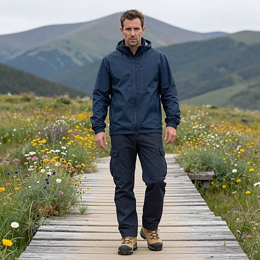 Adventurous Man on Rustic Bridge