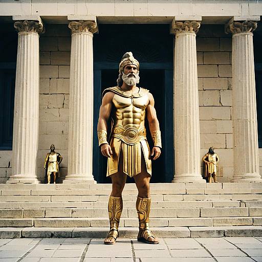 Golden Greek God by Ancient Temple