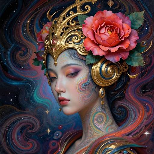 Futuristic Mystical Woman with Golden Crown