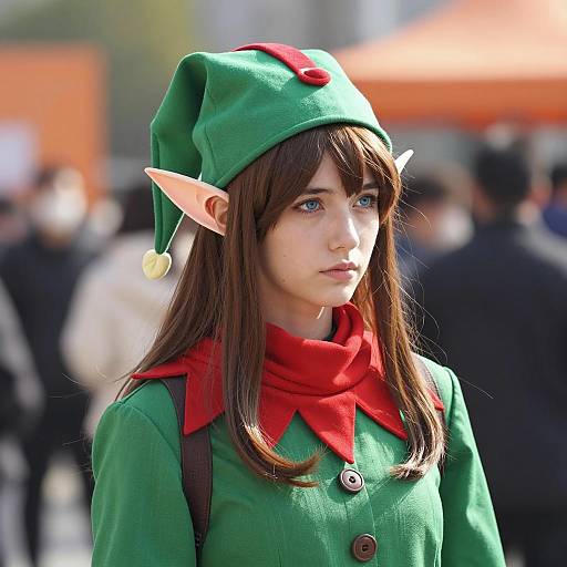 Young Woman in Elf Costume Outdoors
