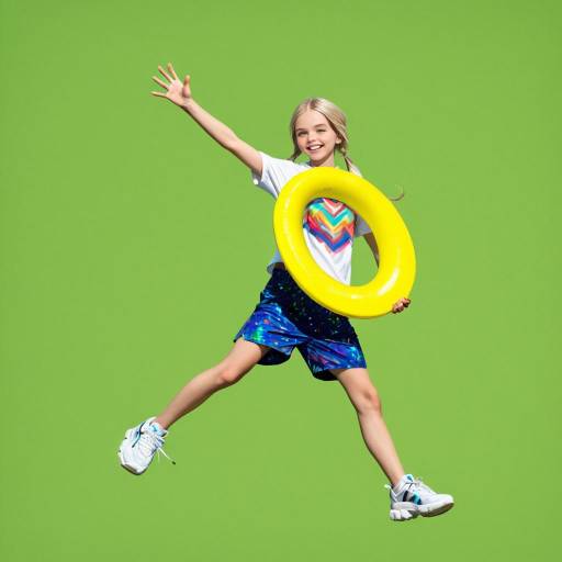 Cheerful Boy with Frisbee in Mid-Jump