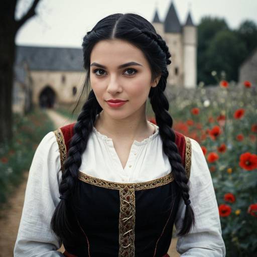 Medieval Woman in Floral Dress