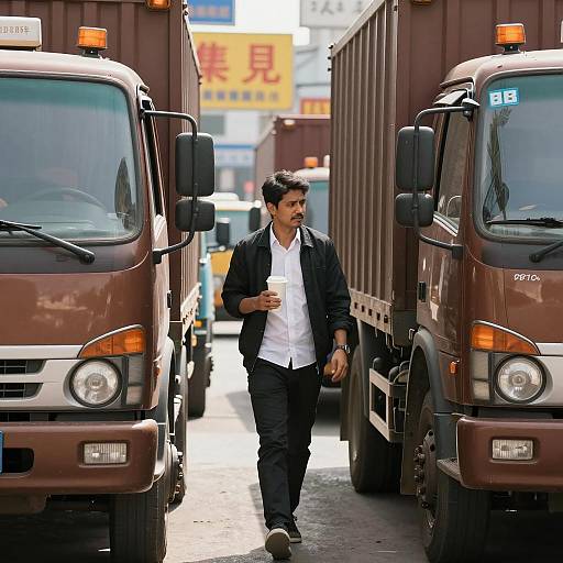 Man in Black Jacket on Busy Street