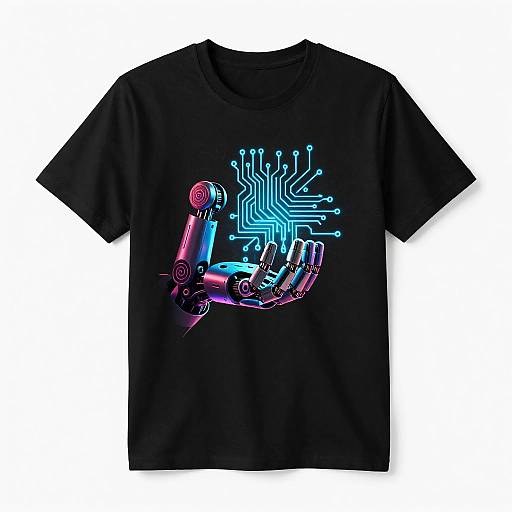 Futuristic Neon Robot Arm T-Shirt