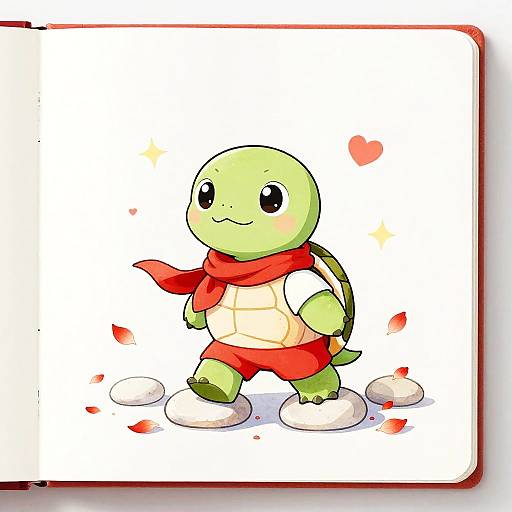 Cute Cartoon Boy Turtle Strolling on Stones