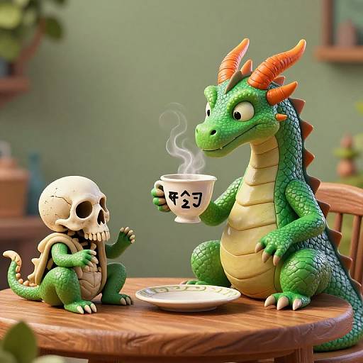 Whimsical Dragon Tea Time Scene