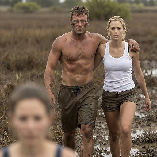 Intense Couple in Marshy Landscape