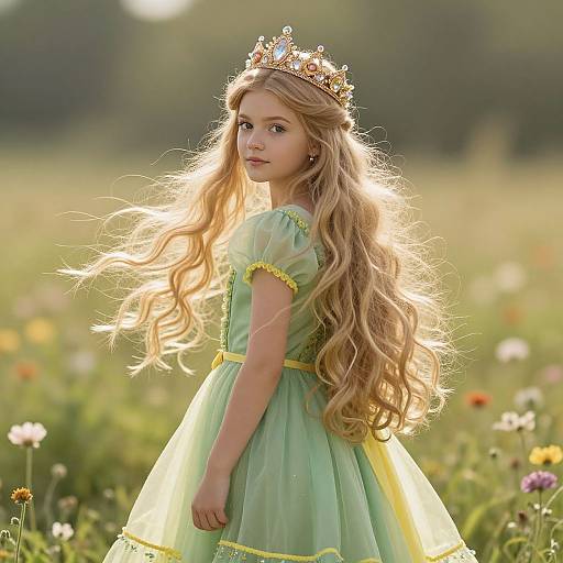 Regal Blonde Maiden in Sunlit Meadow