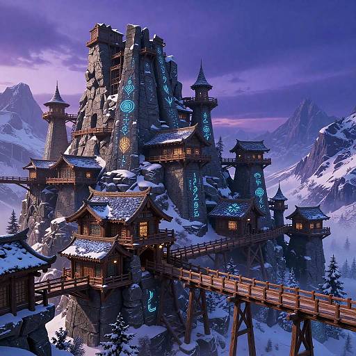 Fantasy Mountain City at Twilight