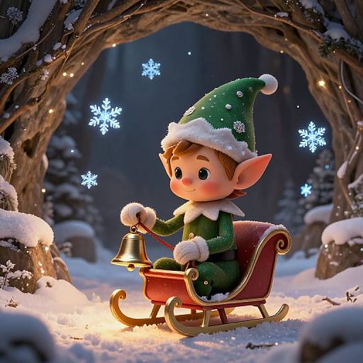 Glowing Christmas Elf in Winter Cave
