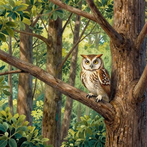 Wise Owl Among Towering Trees