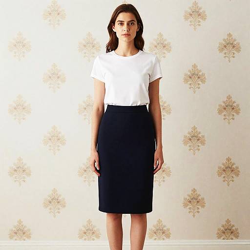 Woman in Designer Skirts with Floral Wallpaper