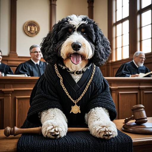 Photorealistic Knitted Bernedoodle Judge