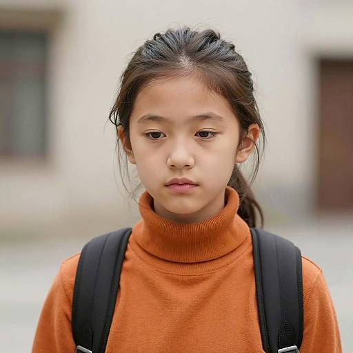 Young Girl in Orange Turtleneck Sweater