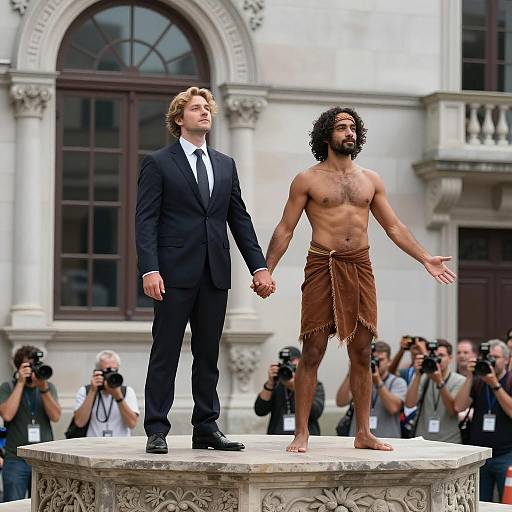 Dramatic Encounter on Ornate Platform