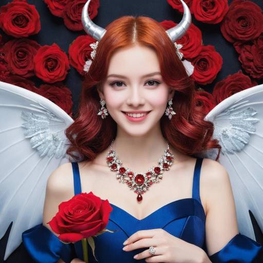 Enchanting Girl with Red Roses and Wings