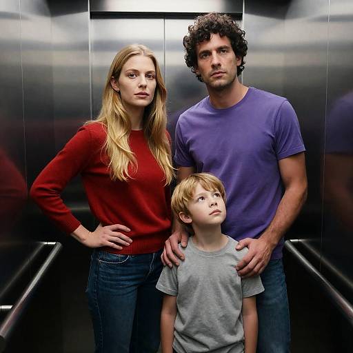 Serious Family Portrait in Metallic Room
