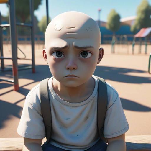 Sad Bald Boy at Playground