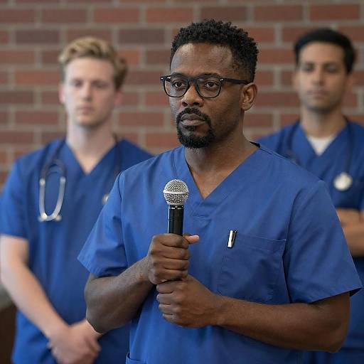 Medical Professionals Speaking with Microphone