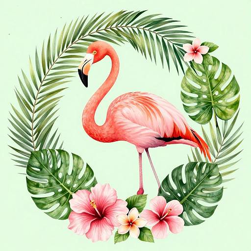 Elegant Flamingo with Tropical Blooms