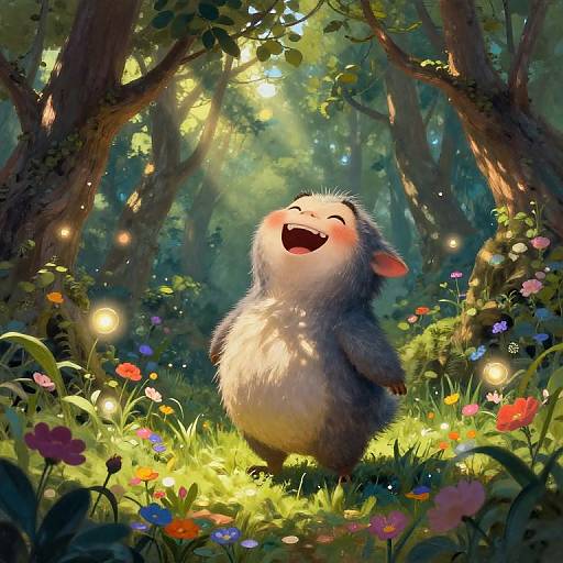Whimsical Creature Laughing in Forest