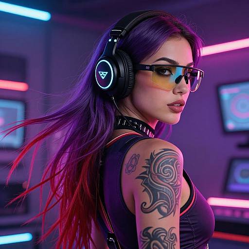Neon Cyberpunk Woman with Tattoos