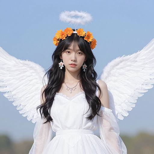 Flower Angel Girl in White Dress