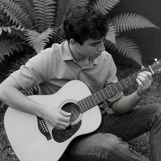 Young Man Playing Guitar in Nature