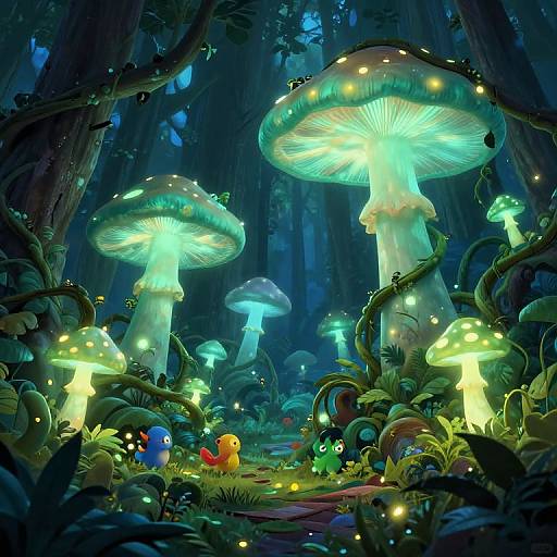 Fantasy Forest with Glowing Mushrooms