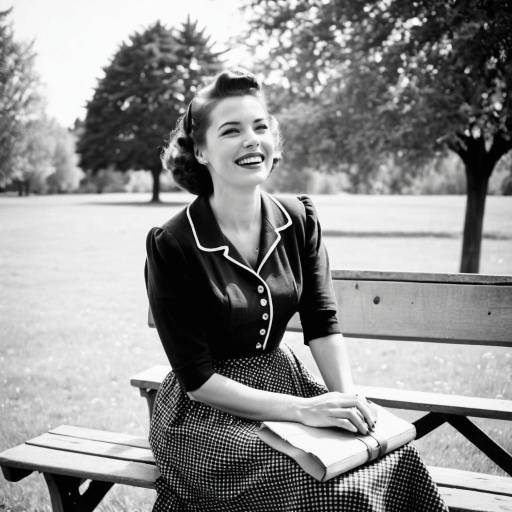 Vintage Style Woman Sitting on Park Bench